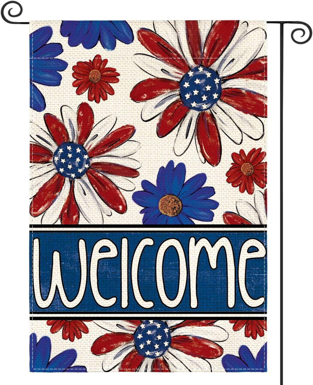 Patriotic 4th of July Garden Flag 12x18 Inch Double Sided Outside, Welcome Floral Daisy Yard Outdoor Decoration